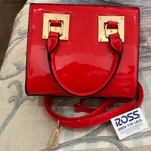 NWT Ross red patent leather handbag with adjustable/removable shoulder strap.